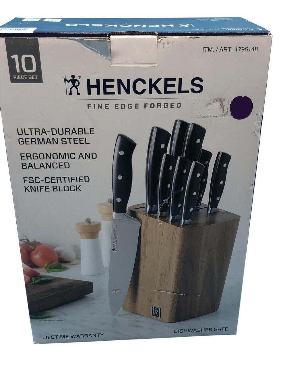 Henckels Fine Edge Forged Knife Block Set 10 Piece Brown German Steel Kitchen